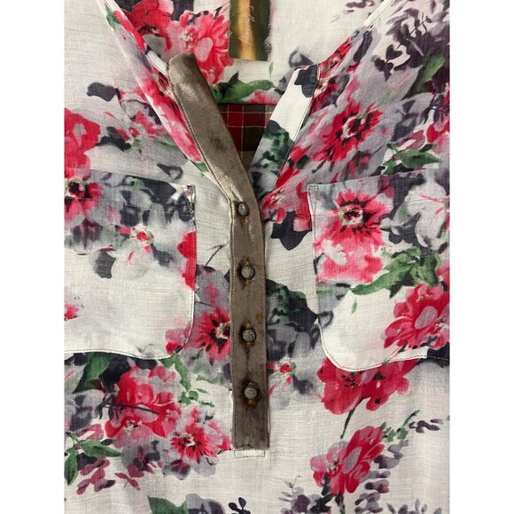 Size Medium ARATTA SILENT JOURNEY FLORAL PLAID SEMI-SHEER TOP Shirt Blouse - Picture 3 of 11